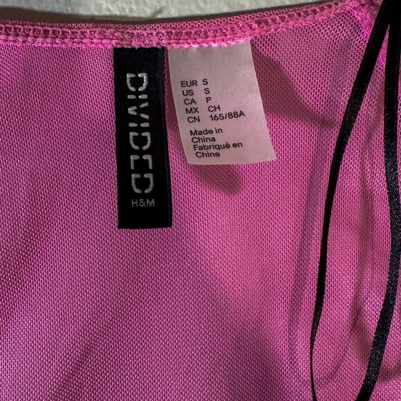 H&M Divided Mesh Corset-Style Neon Pink Ruched Bustier Blouse Y2K Barbiecore S - Picture 2 of 5